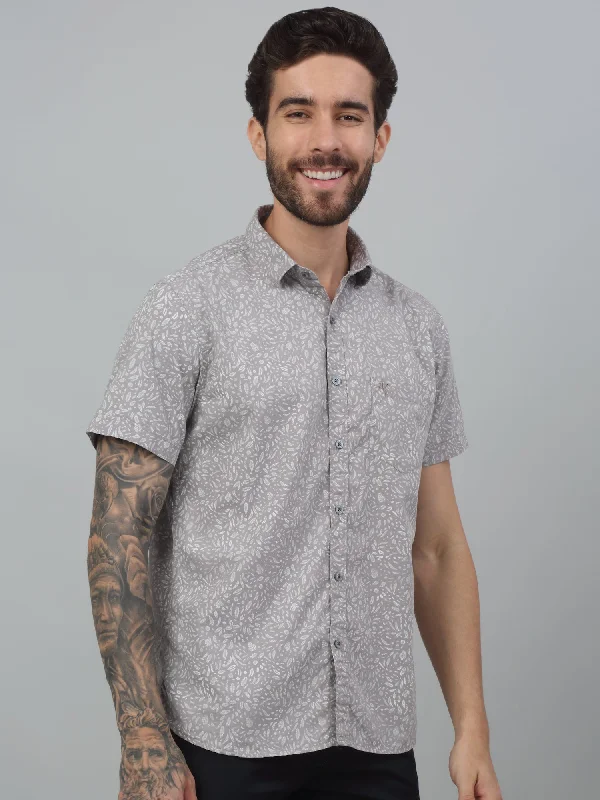 men's versatile shirts -Men's Grey  Casual Floral Print Half sleeve Shirt