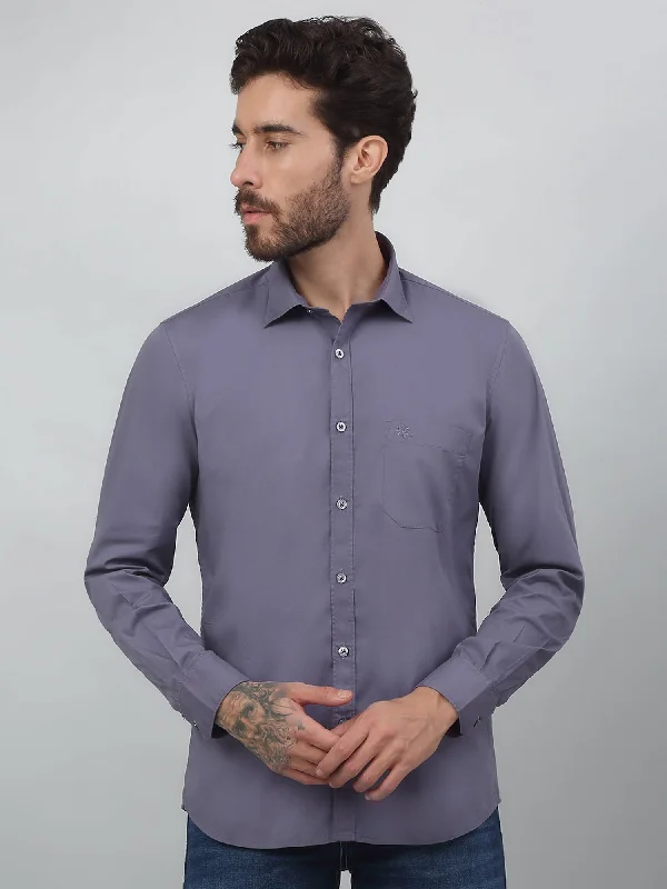 men's casual shirts for summer -Men's Light Purple Casual Plain Stretch Full Sleeve Shirt