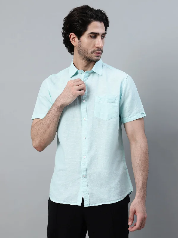 men's stylish shirts -Men's Mint Blue Casual Plain Half Sleeve Shirt