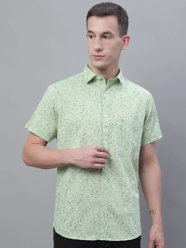 men's performance shirts -Men's Light Green Casual Floral Ditsy Print Half Sleeve Shirt