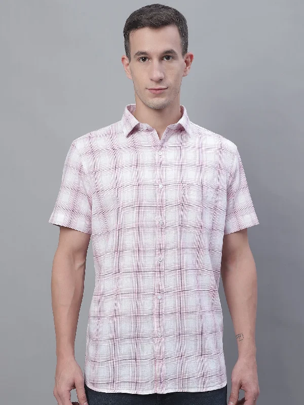 men's office-friendly shirts -Men's Purple Casual Medium Checks Half Sleeve Shirt