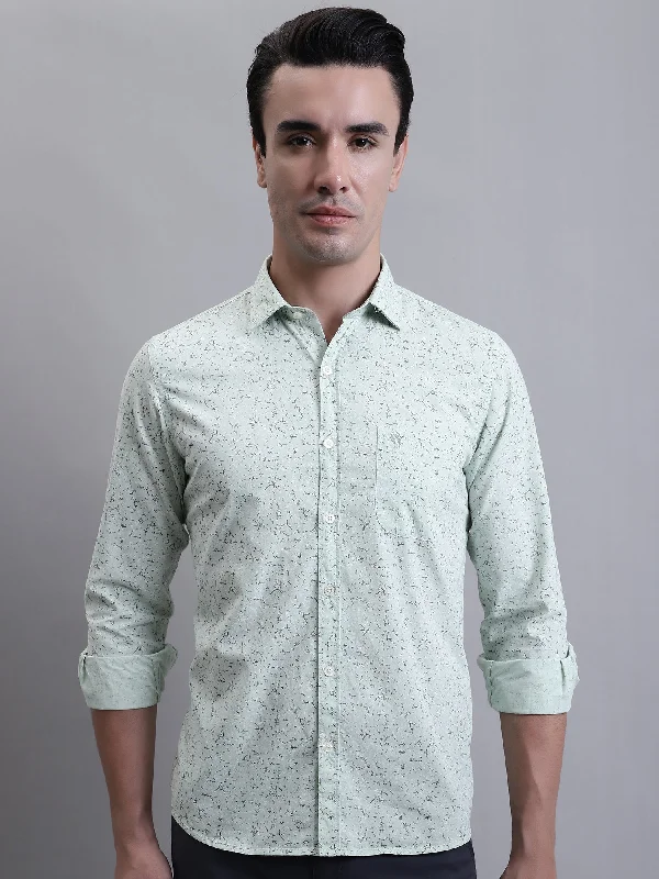 men's dress shirts for formal events -Men's Light Green Casual Abstract Ditsy Print Full Sleeve Shirt