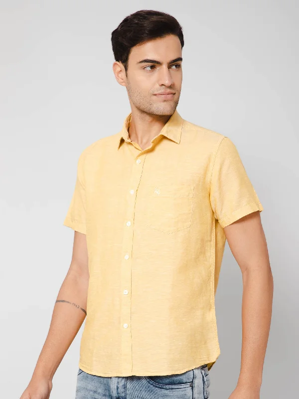 men's classic shirts -Men's Mustard Casual Plain Half Sleeve Shirt