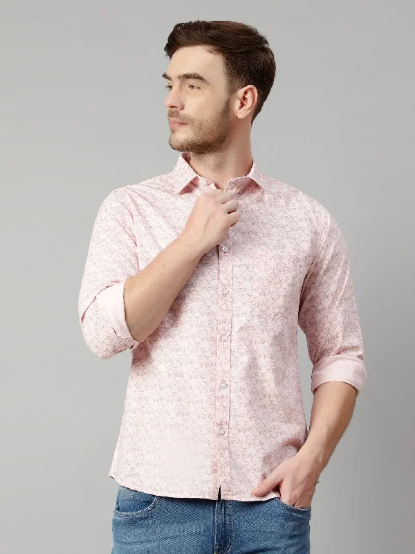 men's cotton shirts -Men's Baby Pink Casual Abstract Print Full Sleeve Shirt