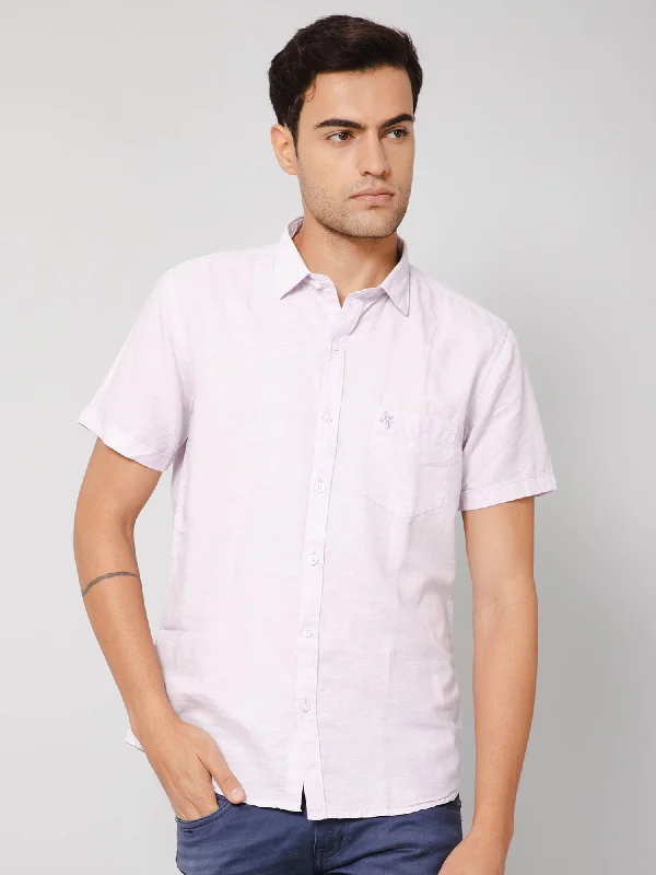 men's checkered formal shirts -Men's Light Pink Casual Plain Half Sleeve Shirt