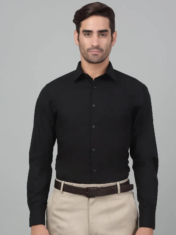 men's short-sleeve business shirts -Men's Black Formal Plain Full Sleeve Shirt