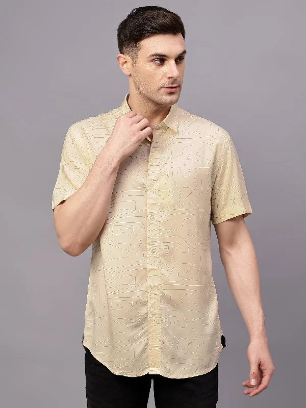 men's custom-fit shirts -Men's Cream Casual Geometric Print Half sleeve Shirt