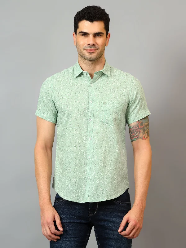 men's designer shirts -Men's Green Casual Abstract Print Half sleeve Shirt