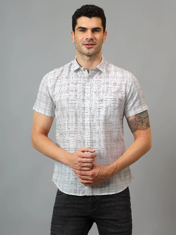 men's office shirts for summer -Men's White Casual Medium Checks Half sleeve Shirt