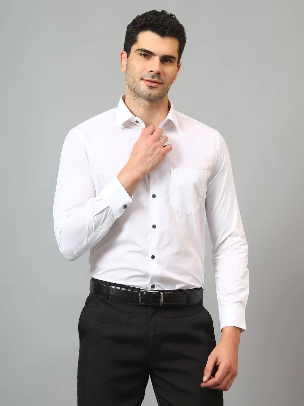 men's casual fit shirts -Men's White Formal Plain Full Sleeve Shirt