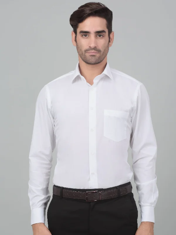 men's dress shirts for daily wear -Men's White Formal Plain Full Sleeve Shirt