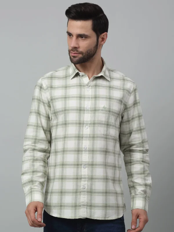 men's lightweight shirts -Men's Olive Green Casual Medium Checks Full Sleeve Shirt