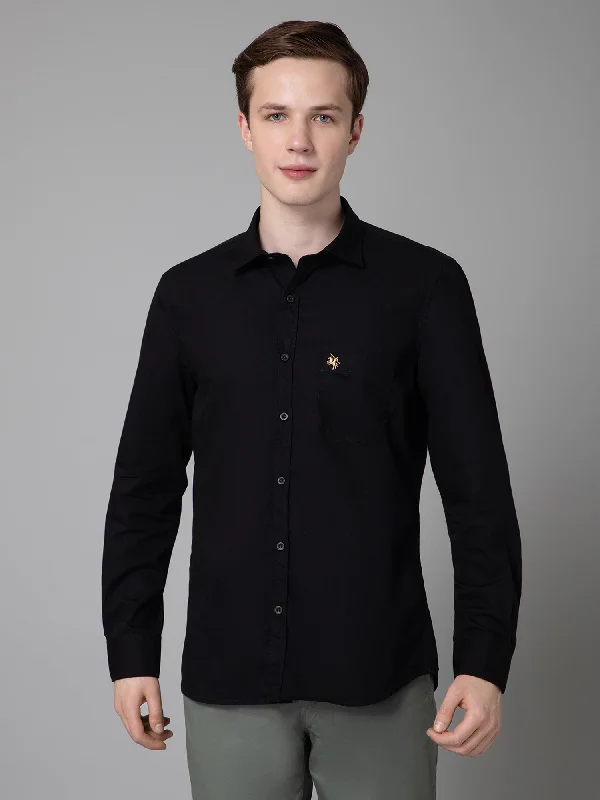 men's plaid checkered shirts -Men's Black Casual Plain Full Sleeve Shirt