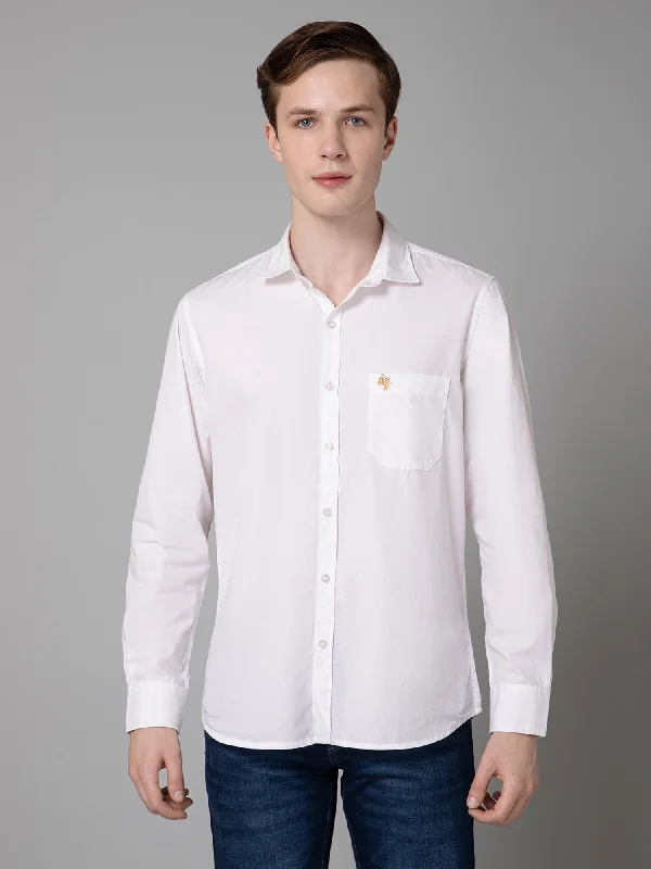 men's formal shirts for weddings -Men's White Casual Plain Full Sleeve Shirt