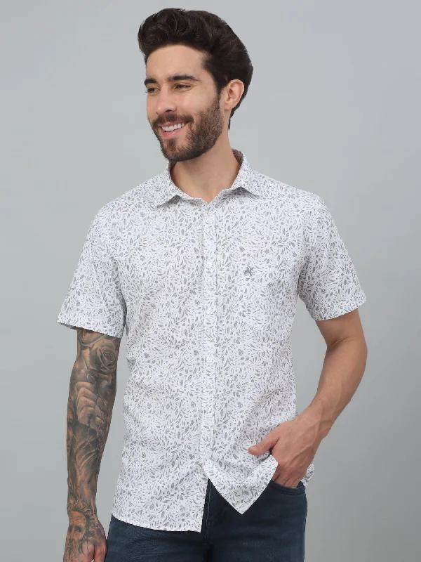 men's comfortable shirts -Men's White Casual Floral Print Half sleeve Shirt