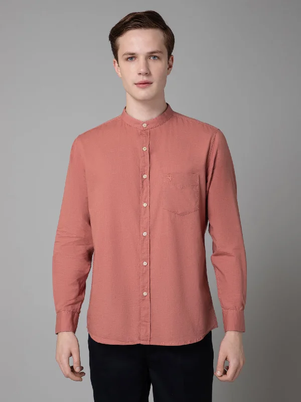 men's summer shirts -Men's Peach Casual Plain Full Sleeve Shirt