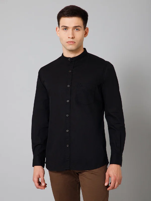 men's embroidered shirts -Men's Black Casual Plain Full Sleeve Shirt