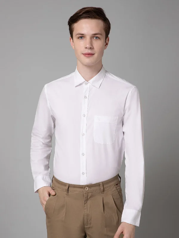 men's stylish shirts -Men's White Casual Plain Full Sleeve Shirt